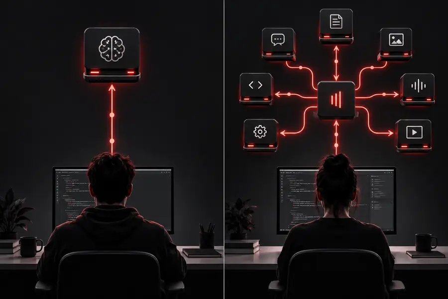 Unified AI API comparison view with an abstraction between application and providers