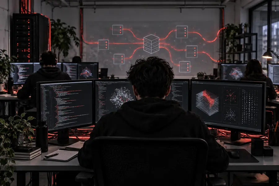 Developer reviewing an AI API response before integration